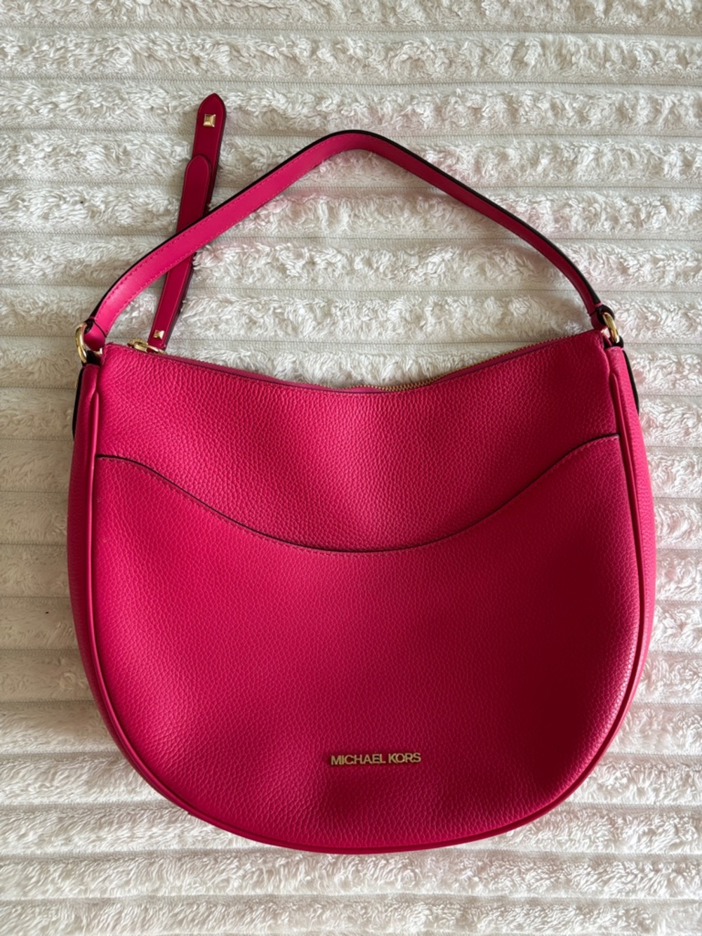Michael Kors Hot Pink Leather Crescent Shoulder Bag